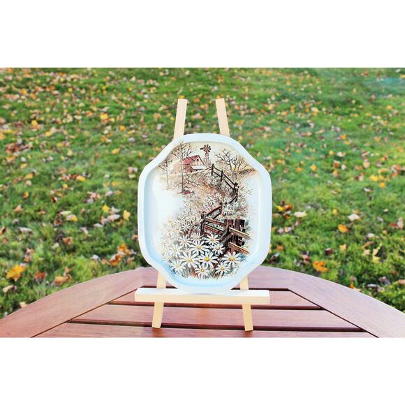 Country Barn / Metal Tray / Field of Flowers Tin Tray / Decorative Tray - Picture 1 of 6